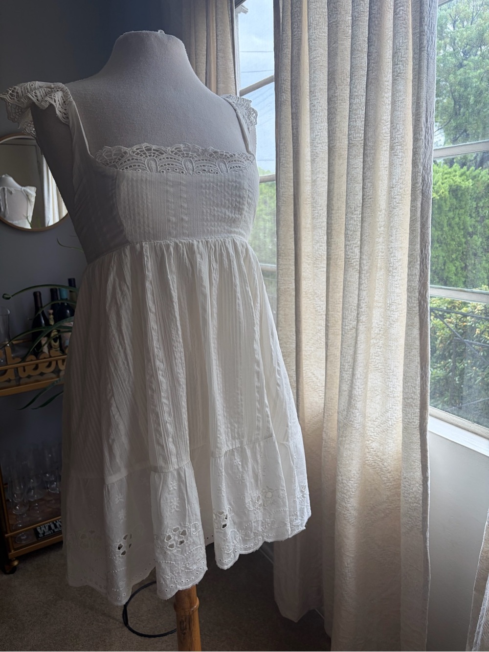 Urban Outfitters Beige Lace-Trim Mini Sundress